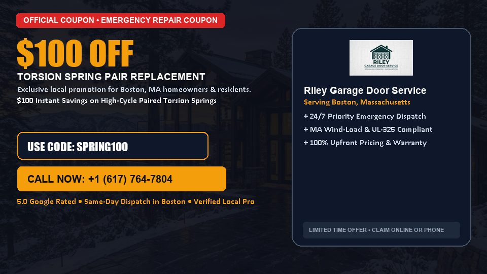 Riley Garage Door Service $100 OFF Dual Torsion Spring Replacement in Boston, MA